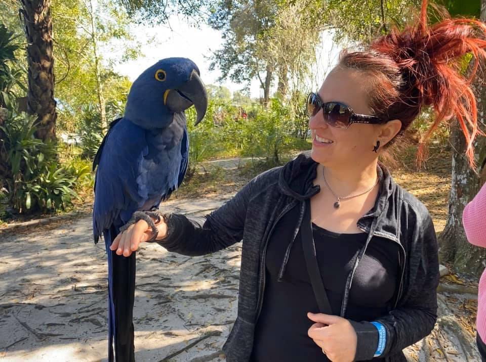 Amber w bird Woman with big blue bird